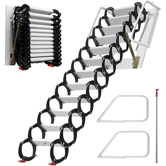 Attic Pull-Down Ladder with 12 Steps and Armrests