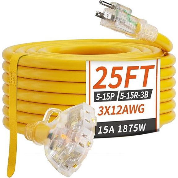 25 FT 12/3 Outdoor Extension Cord with Outlets