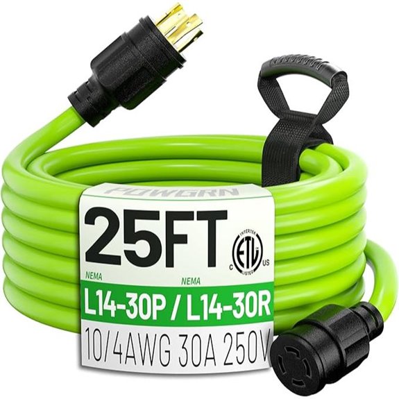 POWGRN 25Ft 30A Generator Extension Cord with Organizer