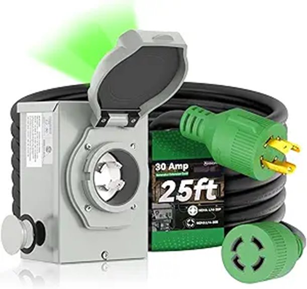 30 Amp Generator Cord & Inlet Box Waterproof Kit