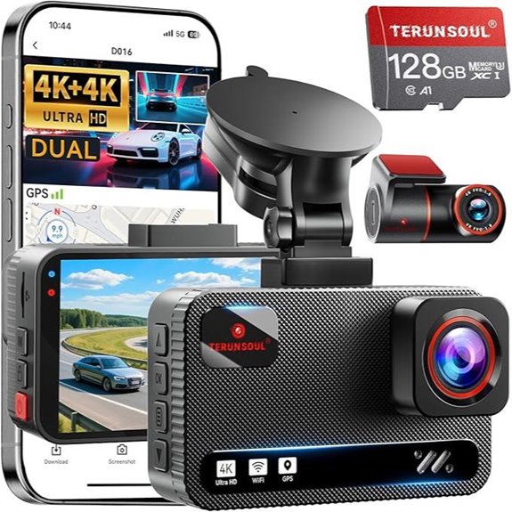 4K+4K Car Dash Cam with 128GB GPS WiFi