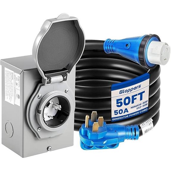 50 Ft 50 Amp Generator Power Cord with Locking Inlet