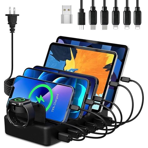 Multi-Device 50W USB Charging Station with Cables