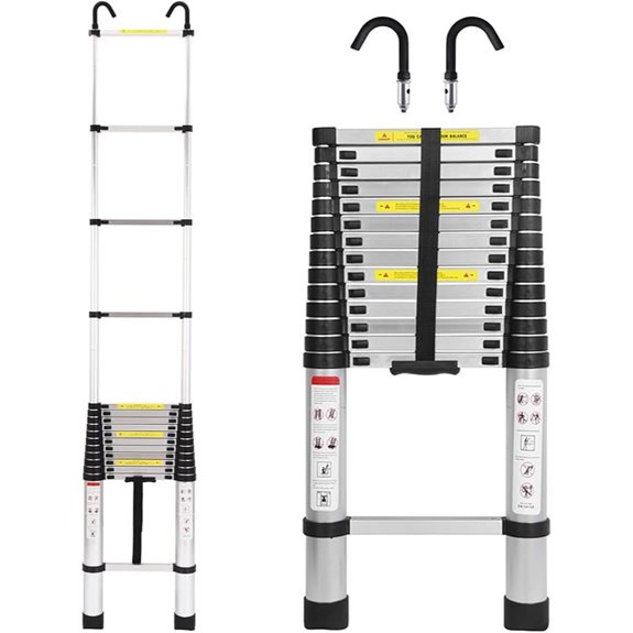 Telescoping Aluminum Extension Ladder with Hooks