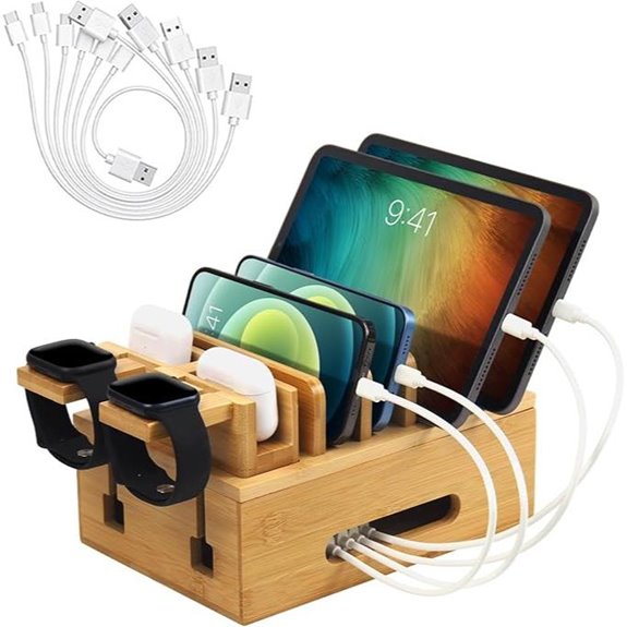 Bamboo Multi-Device Charging Station with Cables