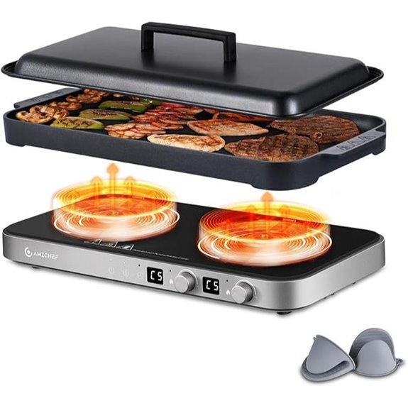 AMZCHEF Double Induction Cooktop with Removable Griddle