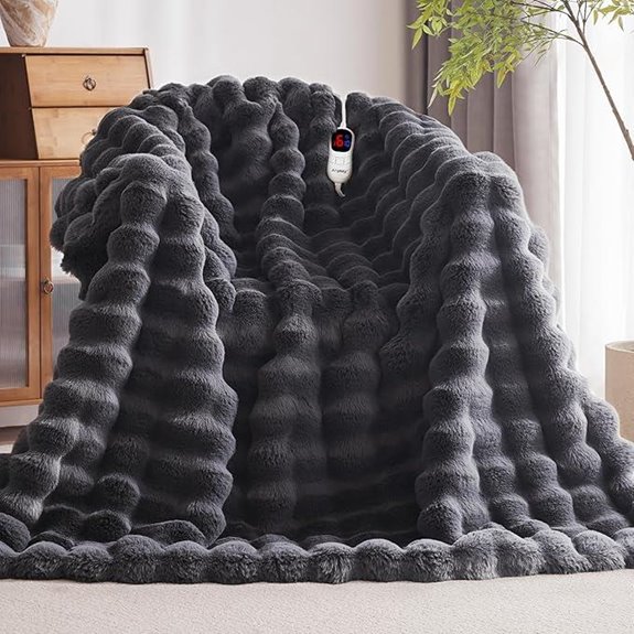 Heated Faux Rabbit Fur Throw with Auto-Off