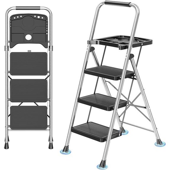 3-Step Folding Steel Ladder with Anti-Slip Features