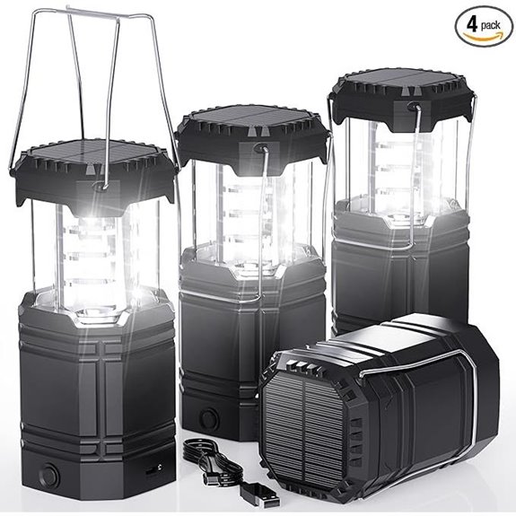 4 Pack Solar Camping Lanterns with Rechargeable Battery