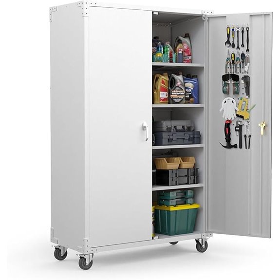 VINGLI Garage Storage Cabinet with Pegboards and Wheels