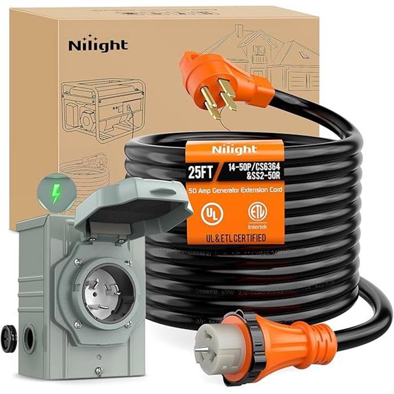 Nilight 50A 25FT Generator Extension Cord and Power Inlet