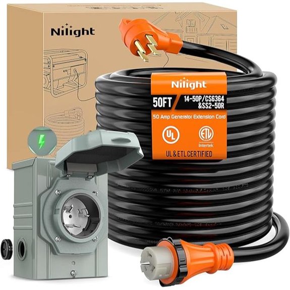 Nilight 50A 50FT Generator Extension Cord & Inlet Box