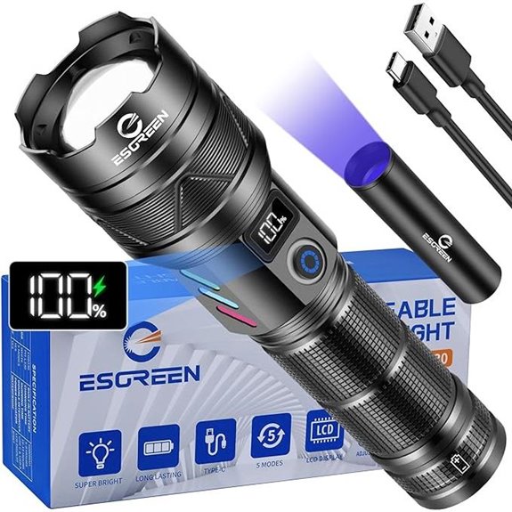 Rechargeable LED Flashlight 10000 Lumens USB-C Heavy Duty