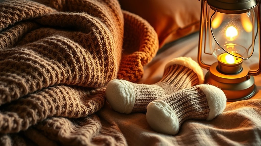 layered clothing and blankets