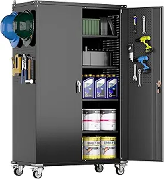 Upgraded Garage Storage Cabinet with Wheels and Pegboards