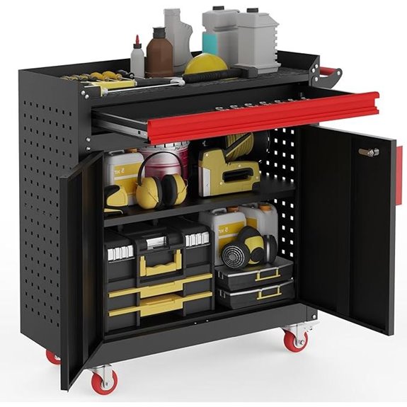 Rolling Garage Storage Cabinet with Wheels and Workbench