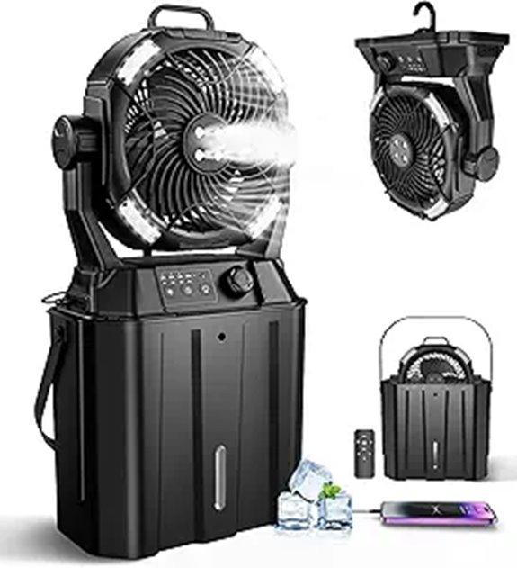 Portable Misting Fan for Outdoors with Spray & Lights