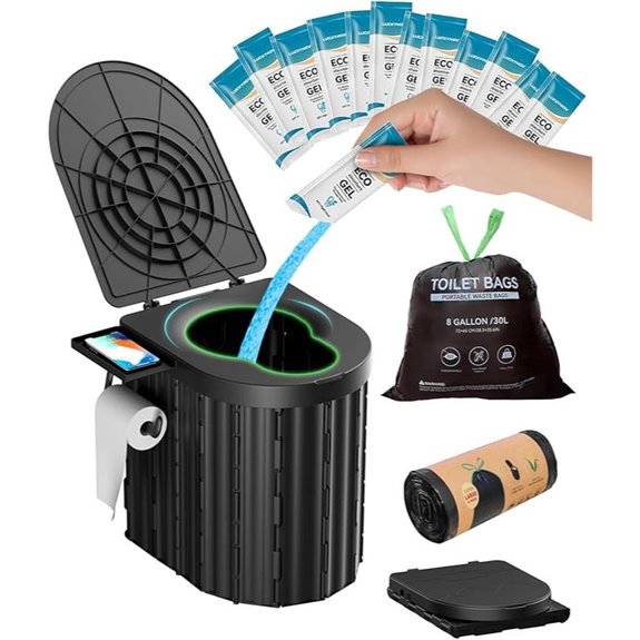 Portable Camping Toilet with Urine Gel and Leak-Proof Bags