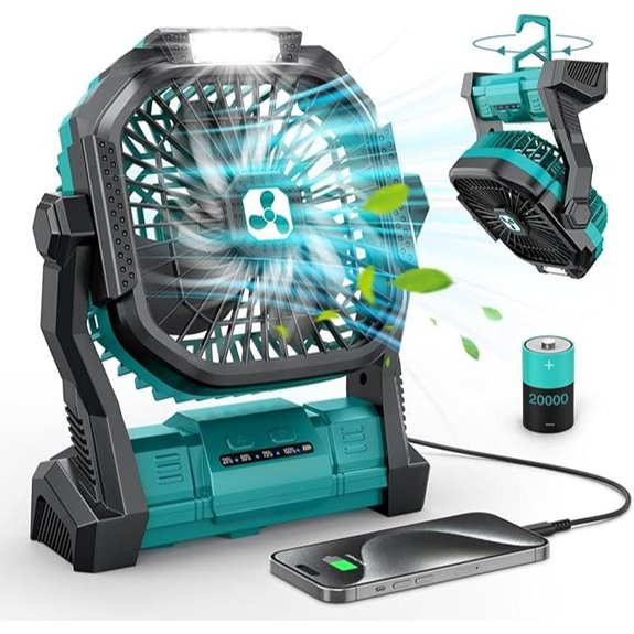 Portable Rechargeable Fan with LED Lantern and USB-C