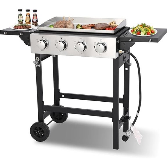 Portable 4-Burner Flat Top Grill with Cart