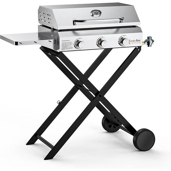 Portable 3-Burner Gas Griddle with Cart and Side Table
