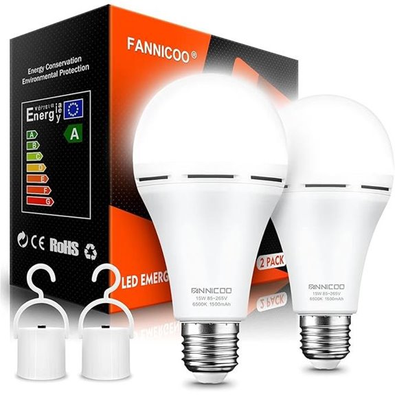 FanNicoo Rechargeable LED Emergency Light Bulbs (2 Pack)
