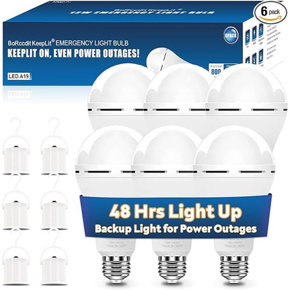 KeepLit 6 Pack Emergency Rechargeable Light Bulbs