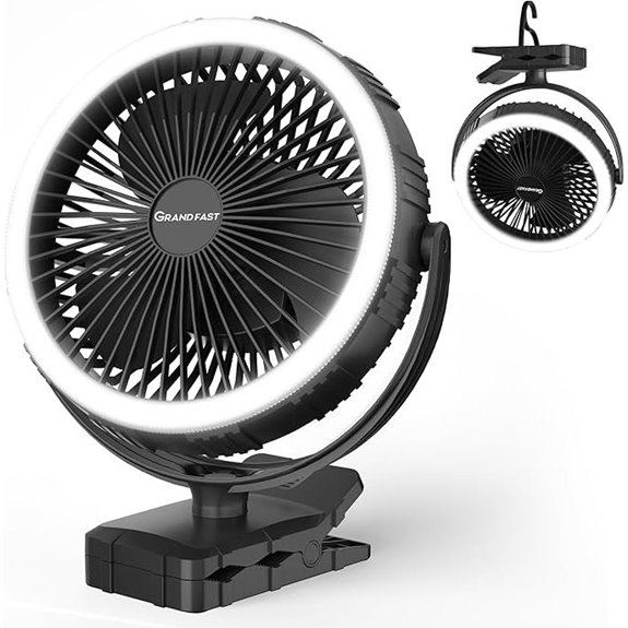 Rechargeable Camping Fan with Light and Clip