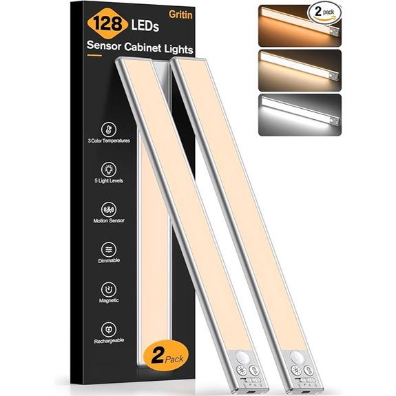 Gritin Rechargeable Under Cabinet LED Lights (2 Pack)