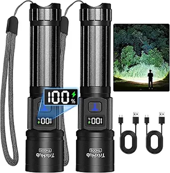 Rechargeable 2 Pack LED Flashlights with LCD Display