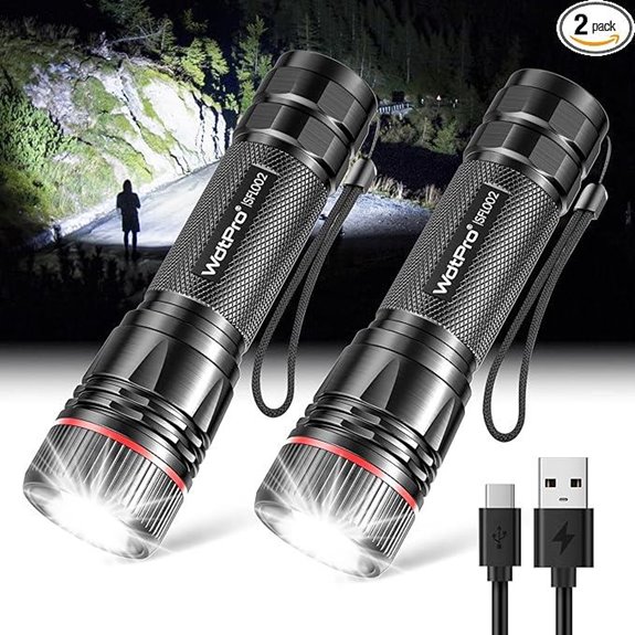 WdtPro Rechargeable LED Flashlights 2 Pack Water-Resistant