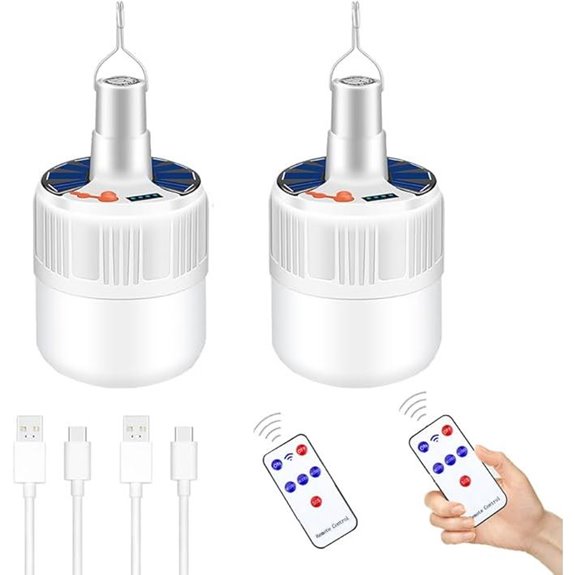 Solar Camping Lights 2 Pack Rechargeable Waterproof 5 Modes