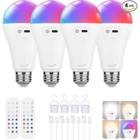 Rechargeable LED Light Bulbs with Remote RGB & Dimmable