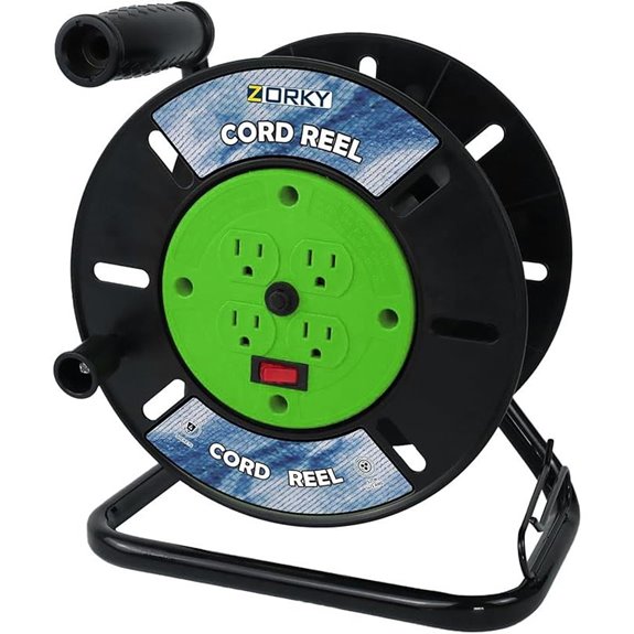 Retractable Extension Cord Reel with Outlets and Storage