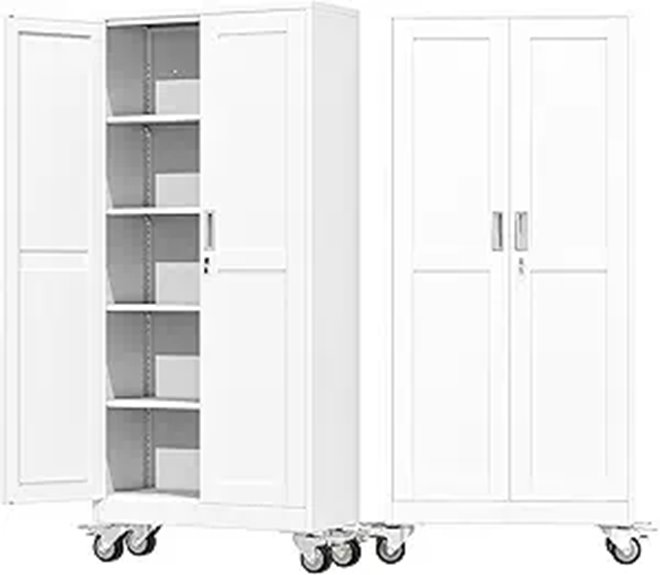 Tall Metal Garage Storage Cabinet with Wheels
