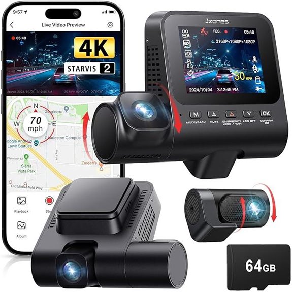 3-Channel 4K+1080P Car Dash Cam with GPS