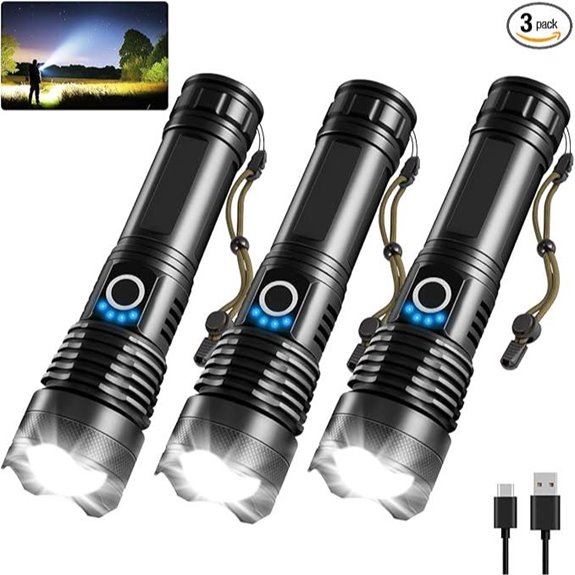 3-Pack Rechargeable High Lumens Tactical Flashlights
