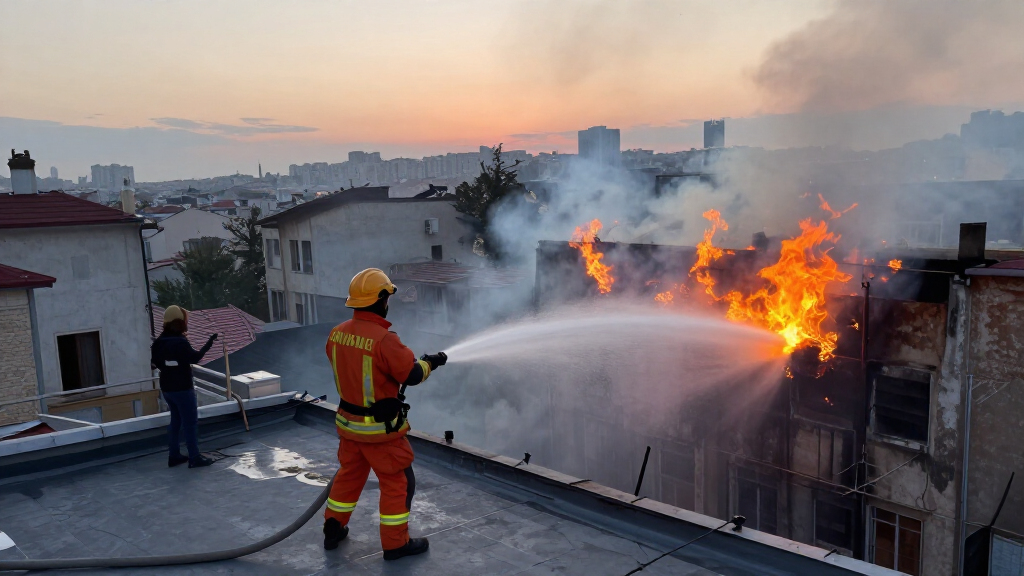 Fire Erupts On Roof Of Ankara Building