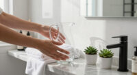 I Put A Glass Pitcher In My Bathroom, And It’s The Chicest Storage Trick