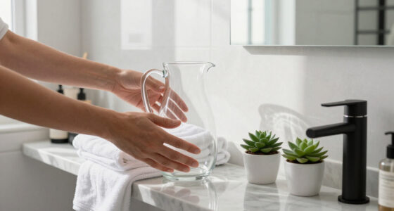 I Put A Glass Pitcher In My Bathroom, And It’s The Chicest Storage Trick